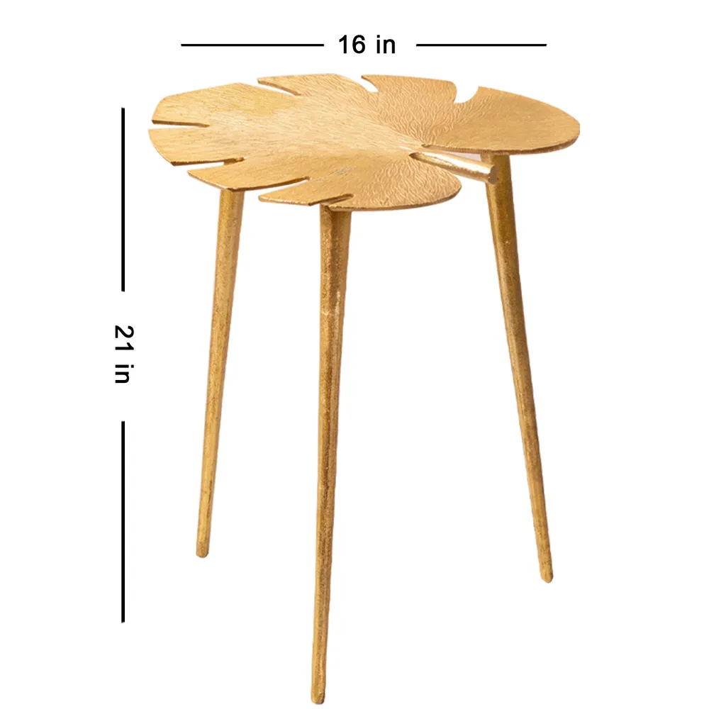 Sleek Leafy Lustrous Gold Colored Aluminum Side Table