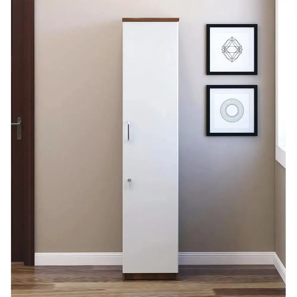 Sleek & Tall Solid Wooden Bookshelf (Ivory and Brown)