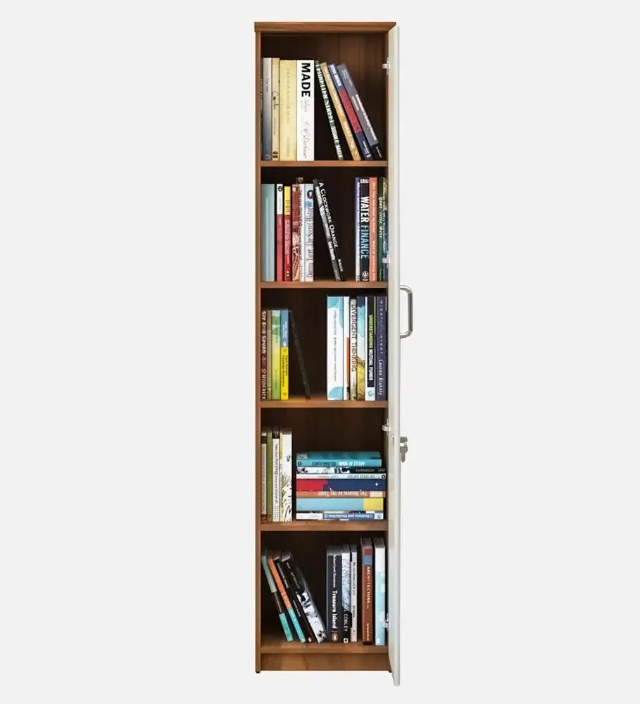 Sleek & Tall Solid Wooden Bookshelf (Ivory and Brown)