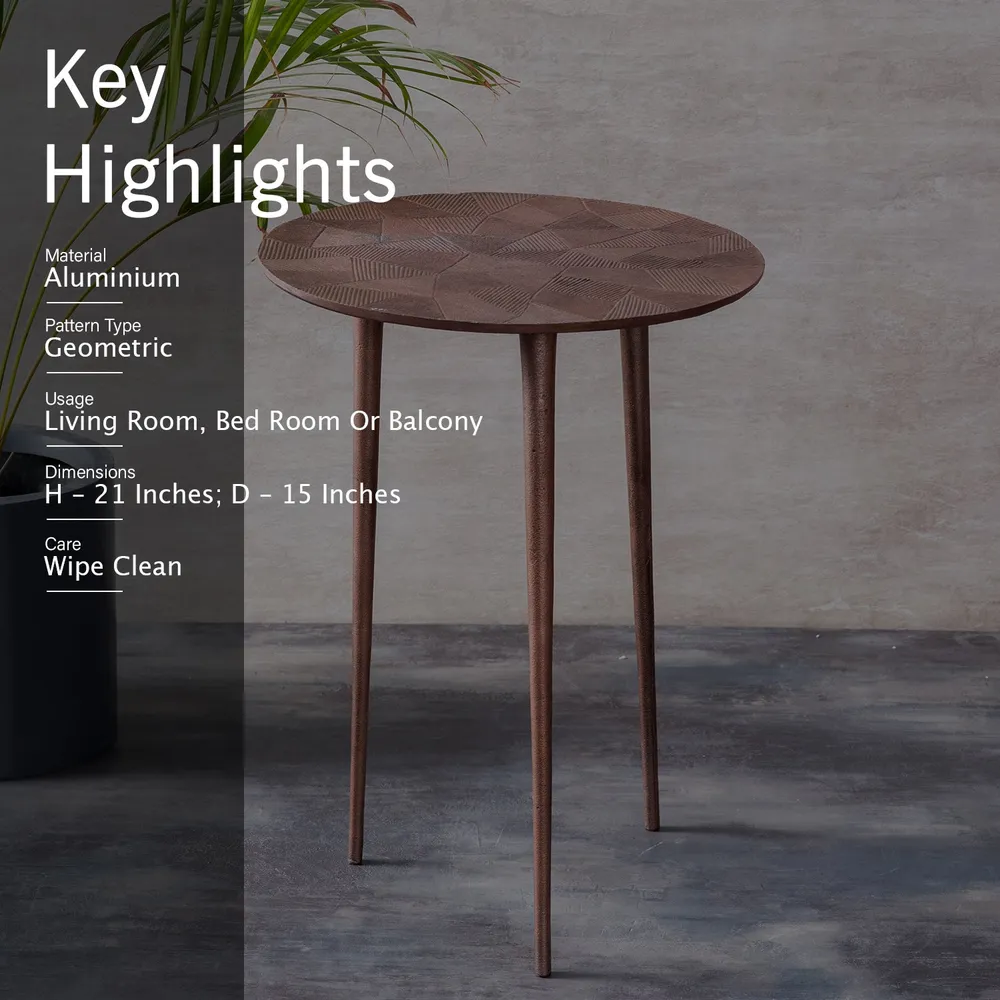 Sleek Textured Lustrous Copper Colored Aluminum Side Table