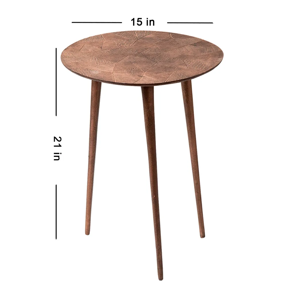 Sleek Textured Lustrous Copper Colored Aluminum Side Table