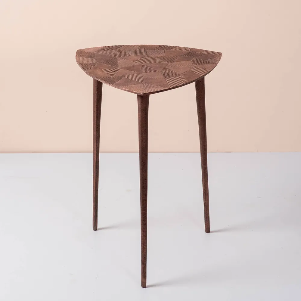 Sleek Textured Lustrous Copper Colored Aluminum Side Table