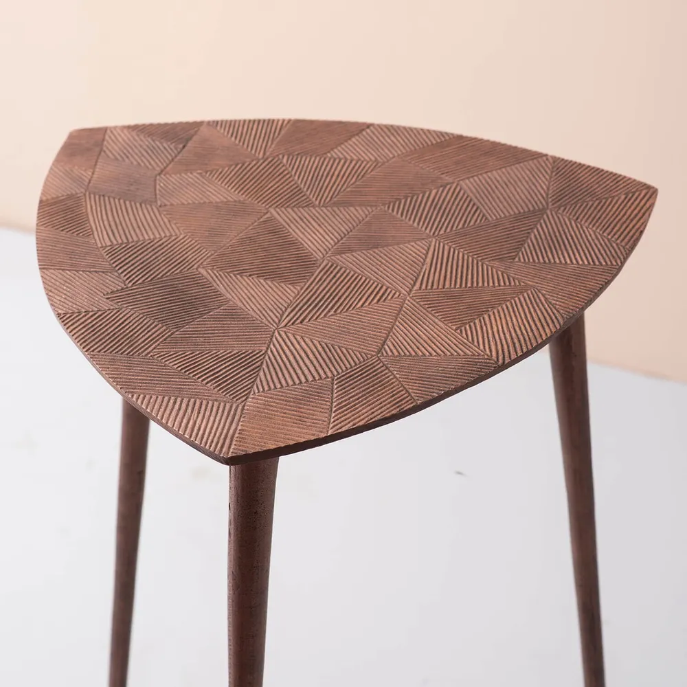 Sleek Textured Lustrous Copper Colored Aluminum Side Table