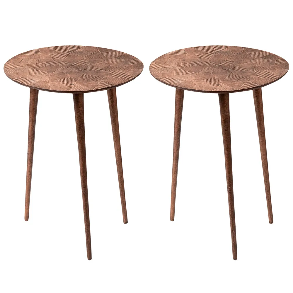 Sleek Textured Lustrous Copper Colored Aluminum Side Table