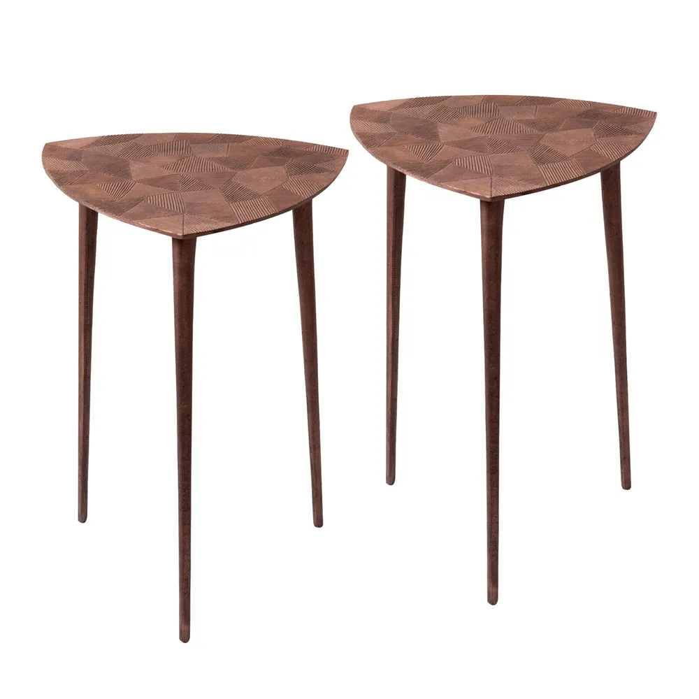 Sleek Textured Lustrous Copper Colored Aluminum Side Table