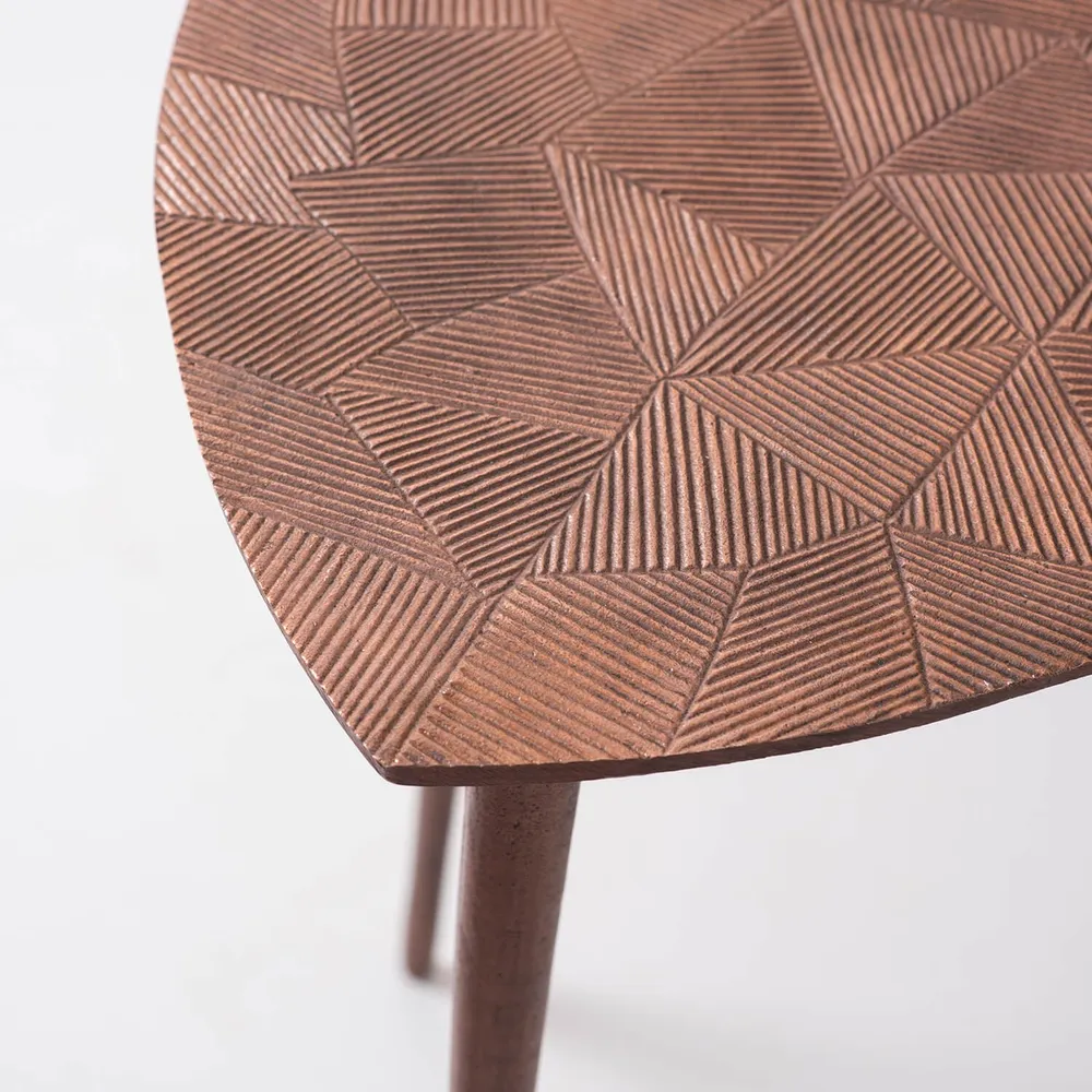 Sleek Textured Lustrous Copper Colored Aluminum Side Table