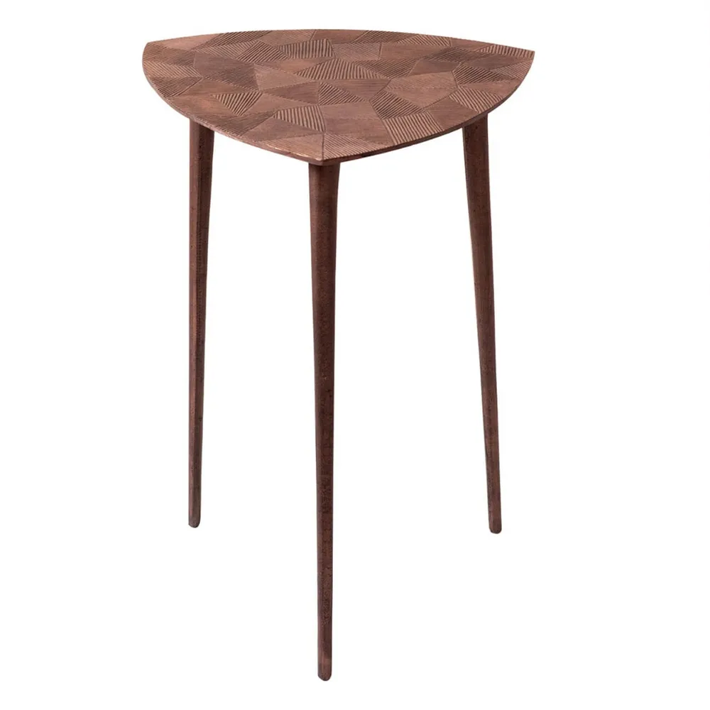 Sleek Textured Lustrous Copper Colored Aluminum Side Table