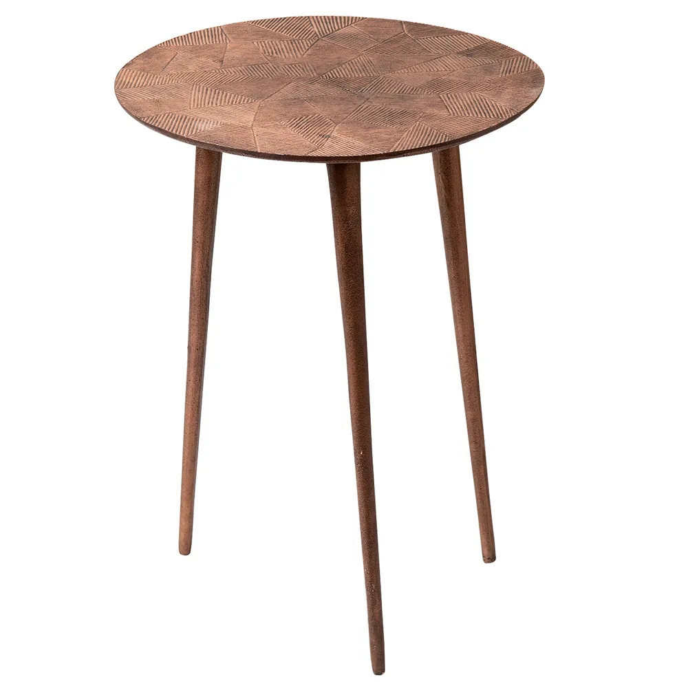 Sleek Textured Lustrous Copper Colored Aluminum Side Table