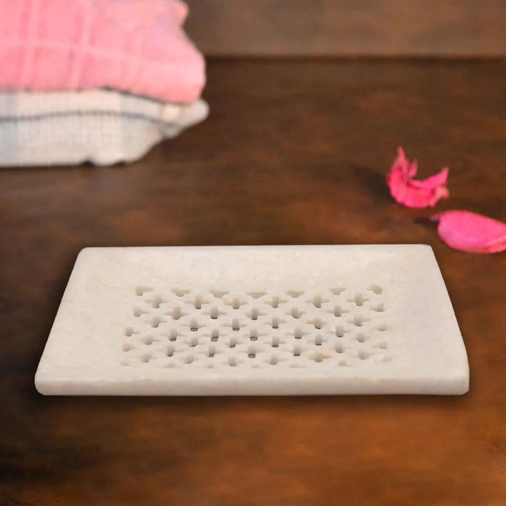 Sleek White Marble Square Soap Dish