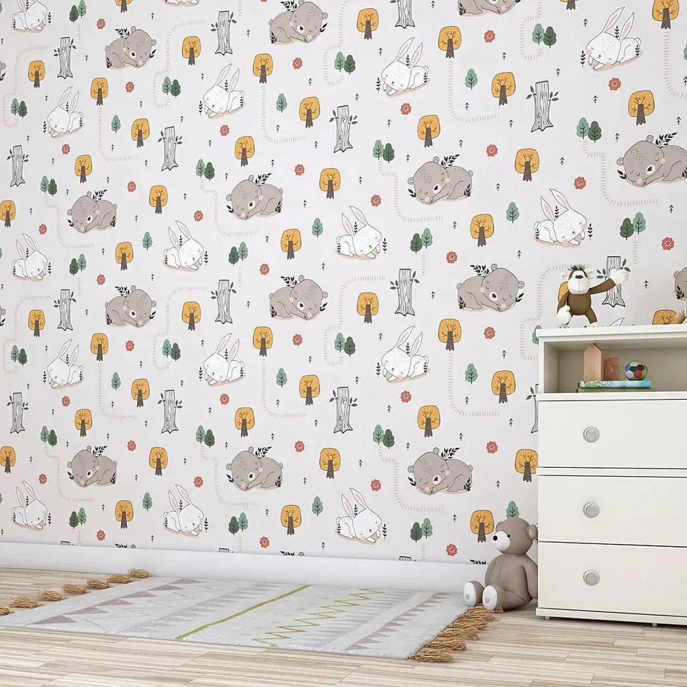 Sleeping Bunny Bear Kids Self Adhesive Wallpaper