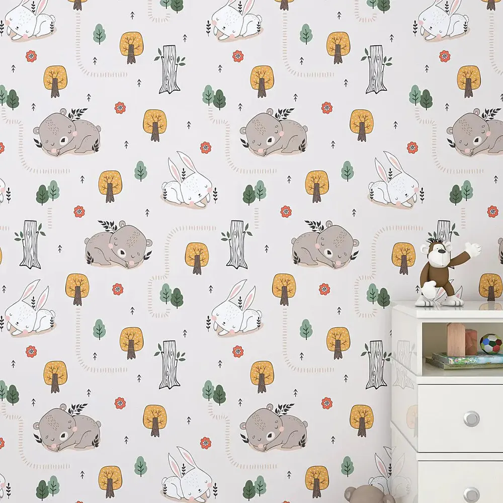 Sleeping Bunny Bear Kids Self Adhesive Wallpaper
