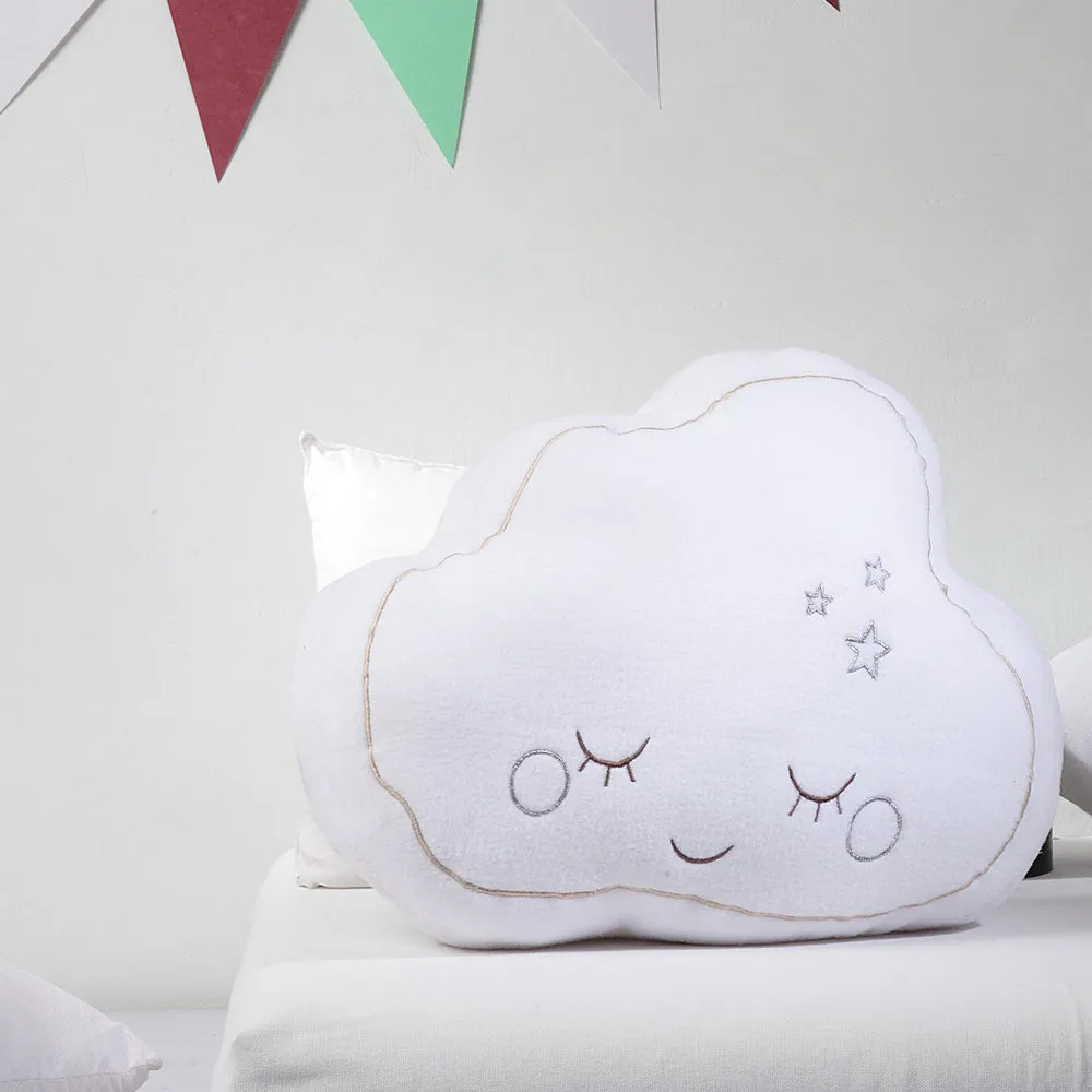 Sleepy Cloud White Grey Golden 100% Cotton Cushion Cover Set Of 1