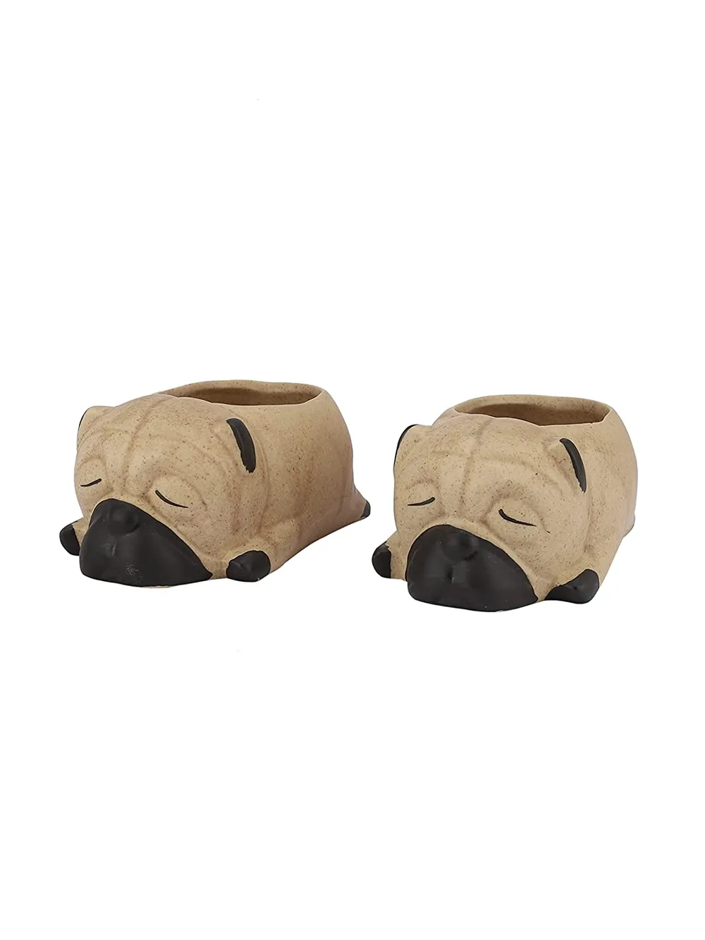 Sleepy Pugs Cute Ceramic Planters Set Of 2