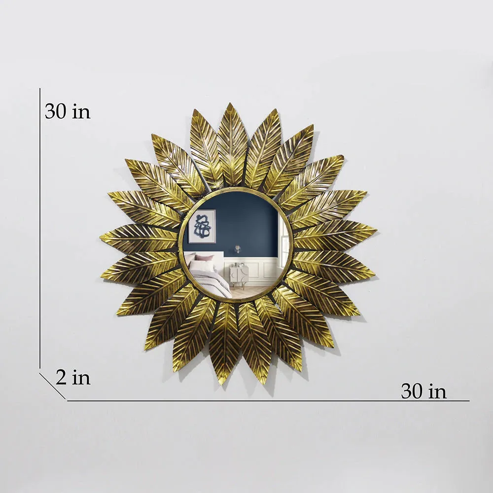 Slender Leaf Golden Round Mirror Wall Decor