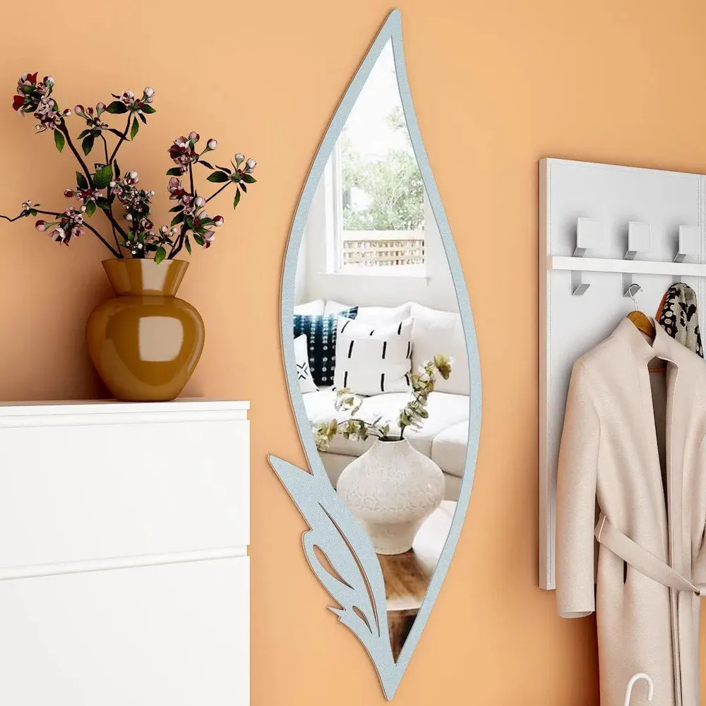 Slender Leaf Vanity Mirror with Metallic Silver Finish Frame