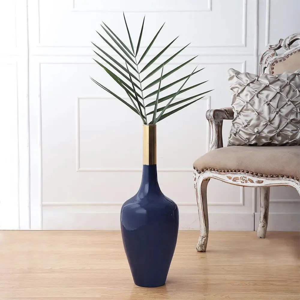 Slender Nordic Motif Teal Blue Brass Vase