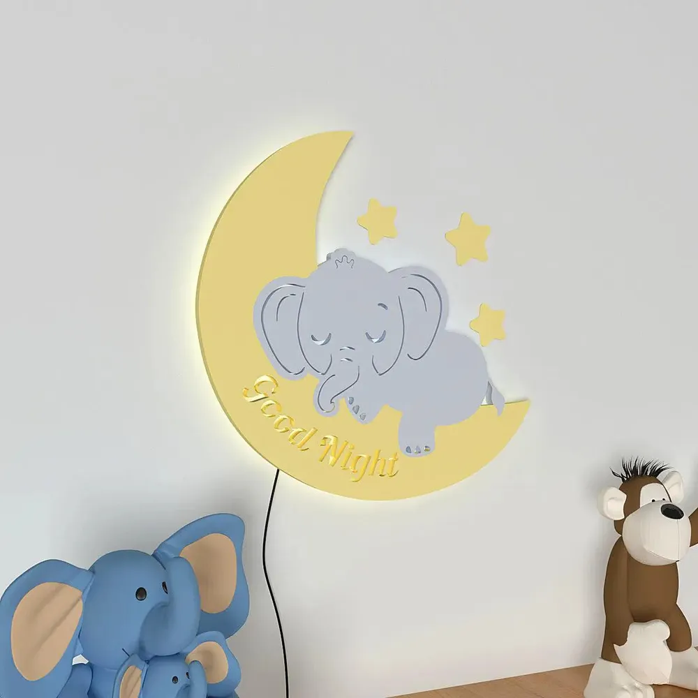 Slepping Baby Elephant Backlit Wooden Wall Décor