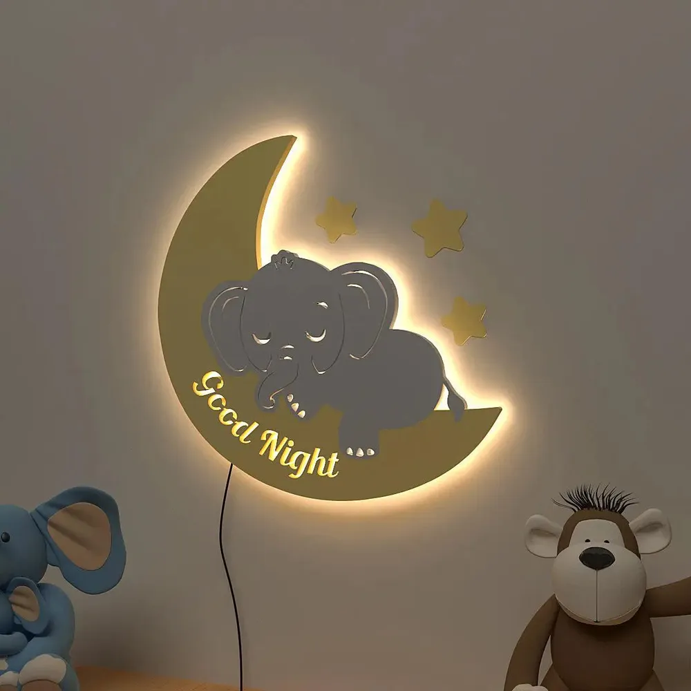 Slepping Baby Elephant Backlit Wooden Wall Décor