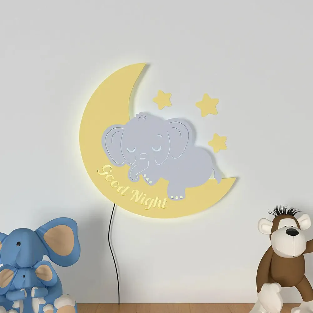 Slepping Baby Elephant Backlit Wooden Wall Décor