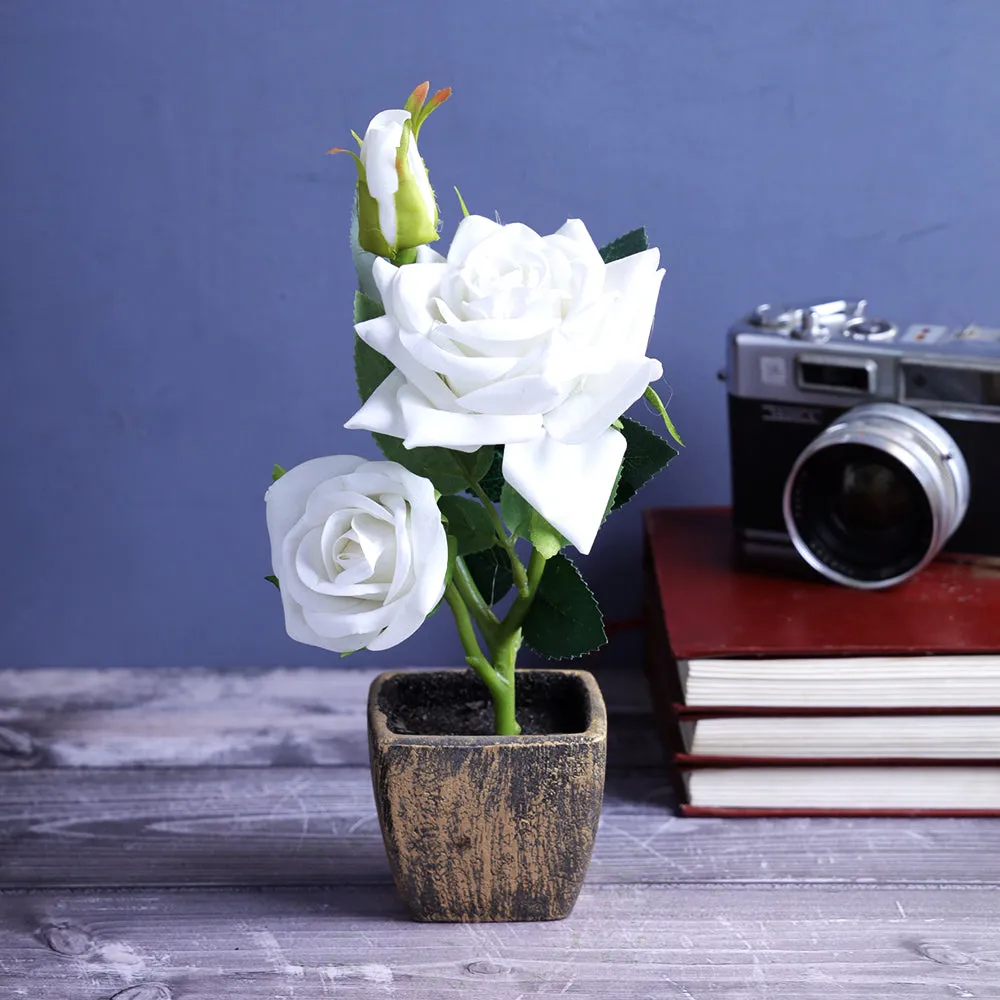 Small Artficial Resin White Flower Pot With Flower