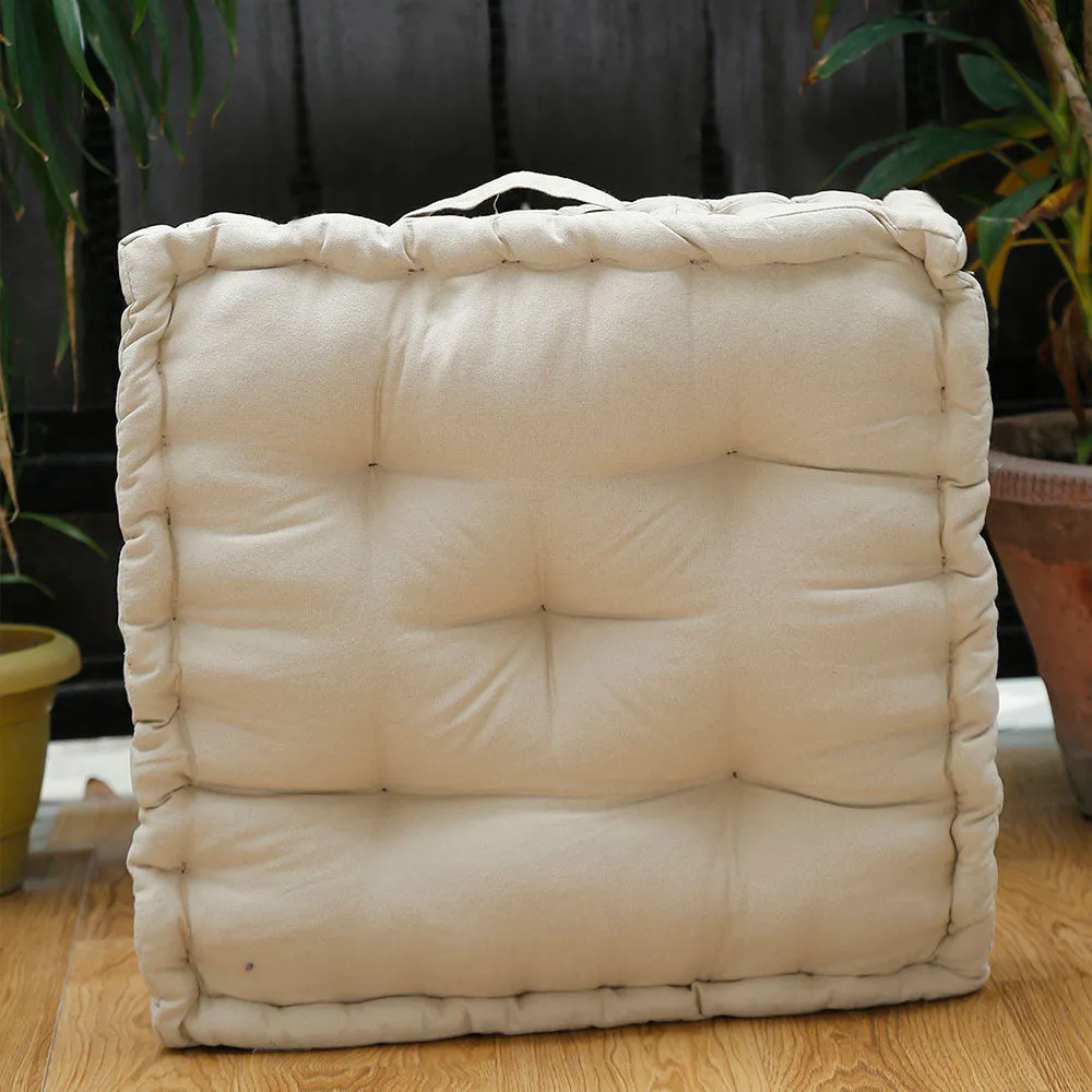 Small Beige Plush Cotton Floor Cushion Matlas With Handle