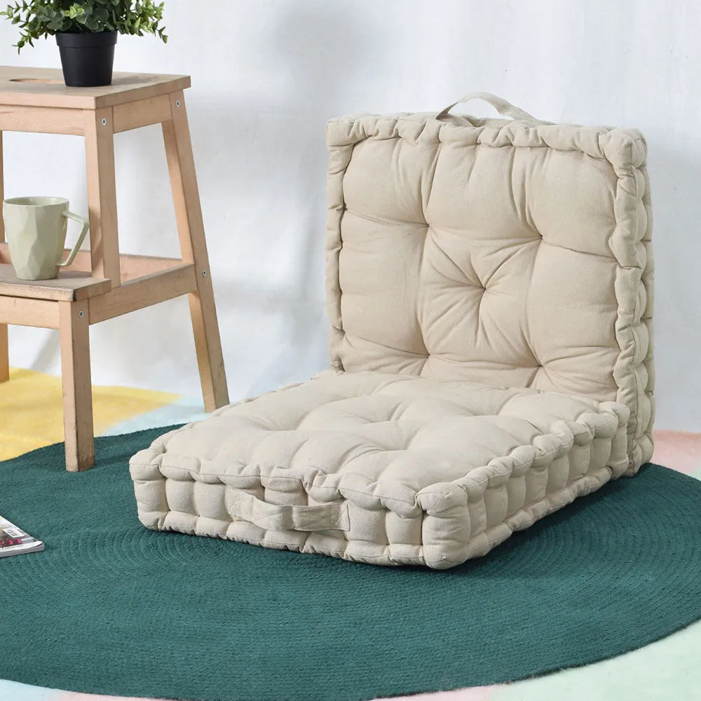 Small Beige Plush Cotton Matlas Floor Sitting Cushion Set Of 2