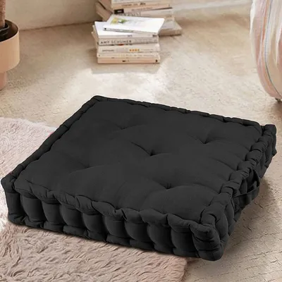 Small Black Plush Cotton Floor Cushion Matlas With Handle