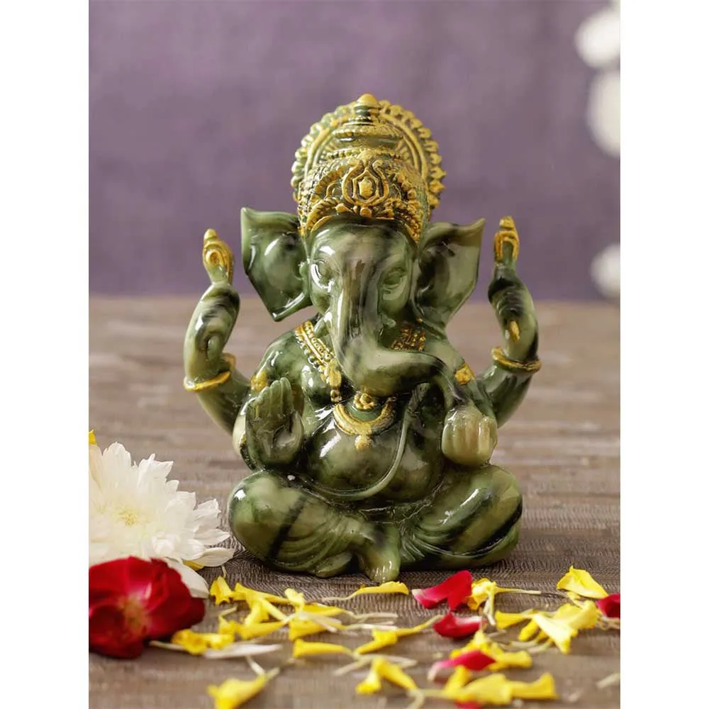 Small Handpainted Green Decorative Lord Ganesh Idol