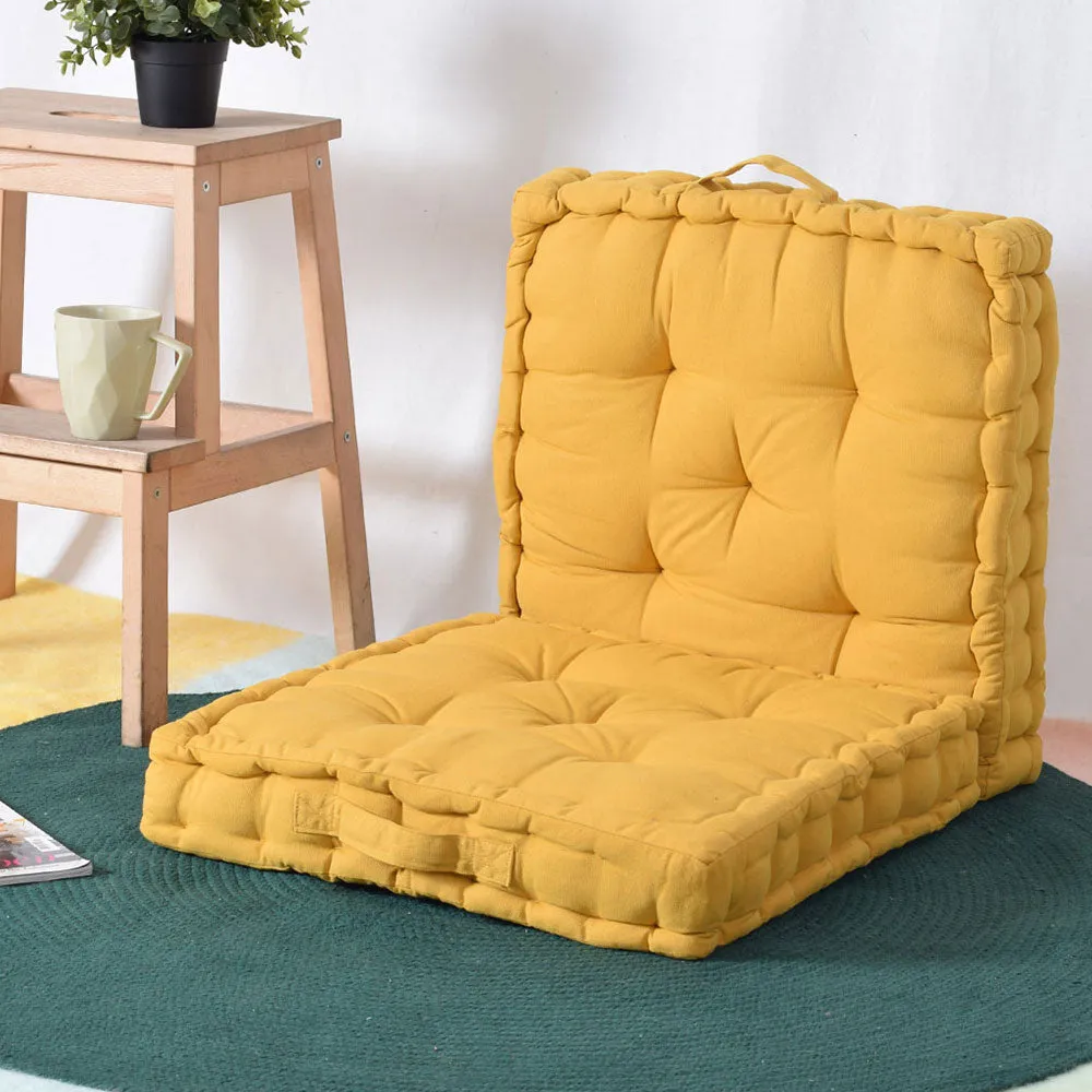 Small Mustard Yellow Plush Cotton Matlas Floor Sitting Cushion Set Of 2