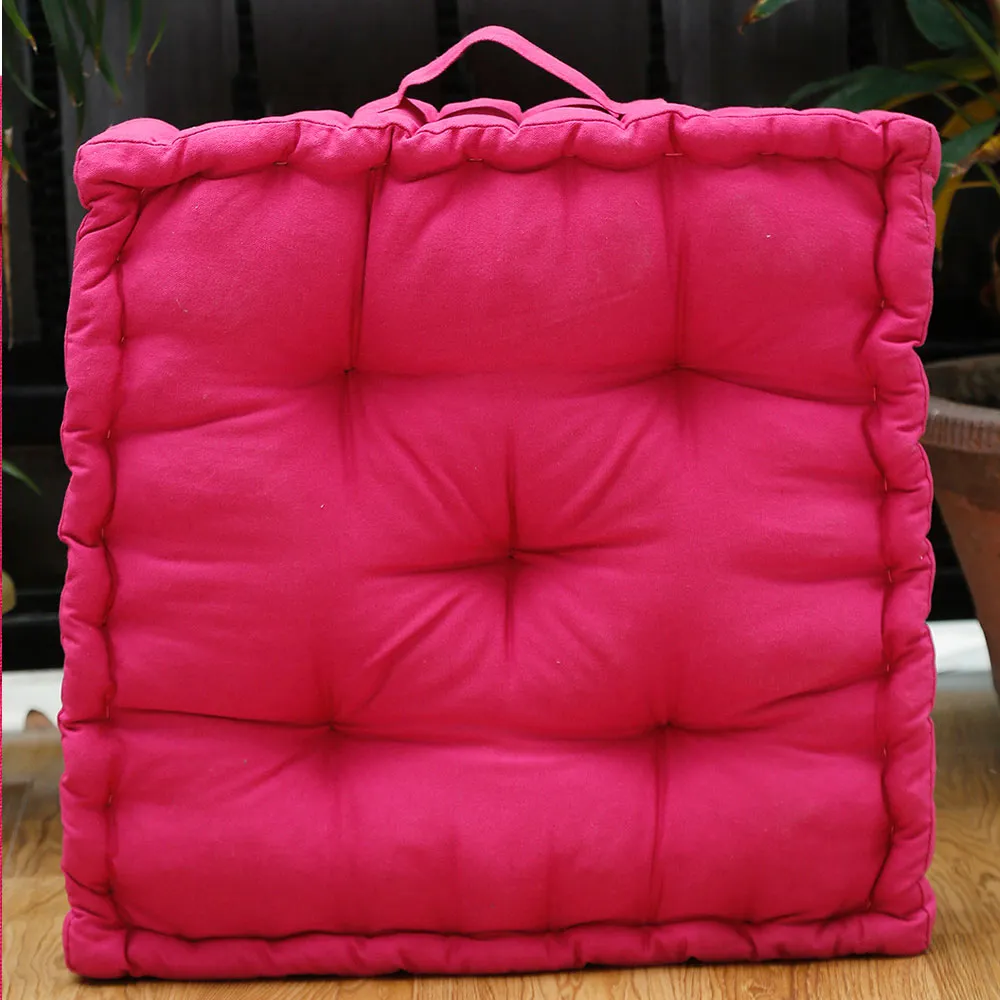 Small Rosy Pink Plush Cotton Floor Cushion Matlas With Handle