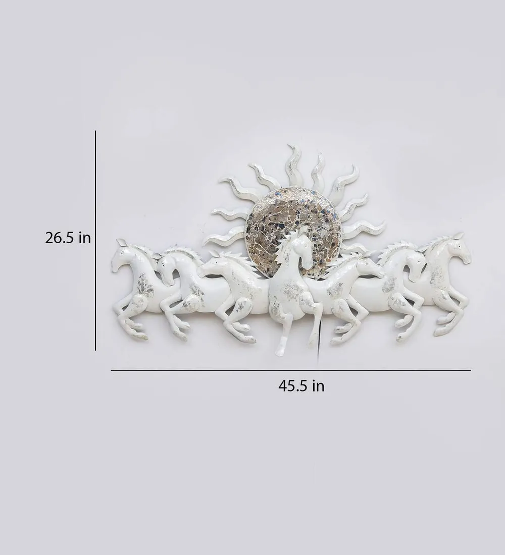 Small Seven Dreamy White Horses Backlit Metal Wall Art