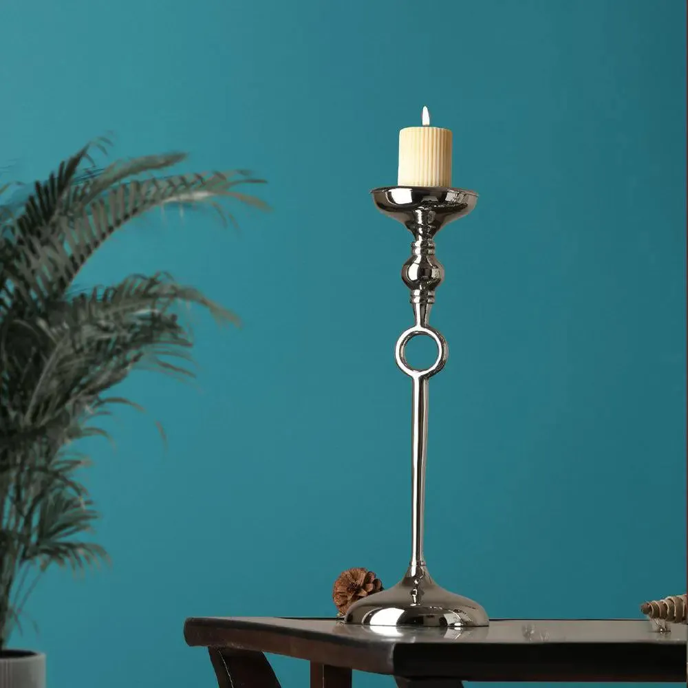 Small Silver Pillar Candle Holder for Home Decor