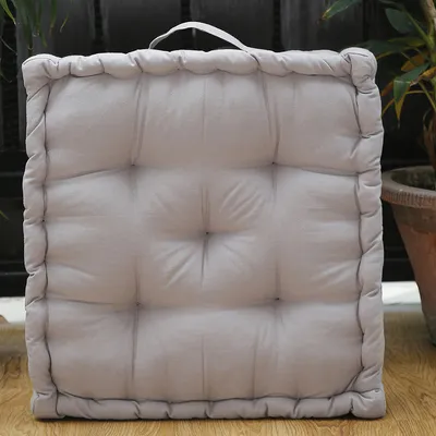 Small Taupe Plush Cotton Floor Cushion Matlas With Handle