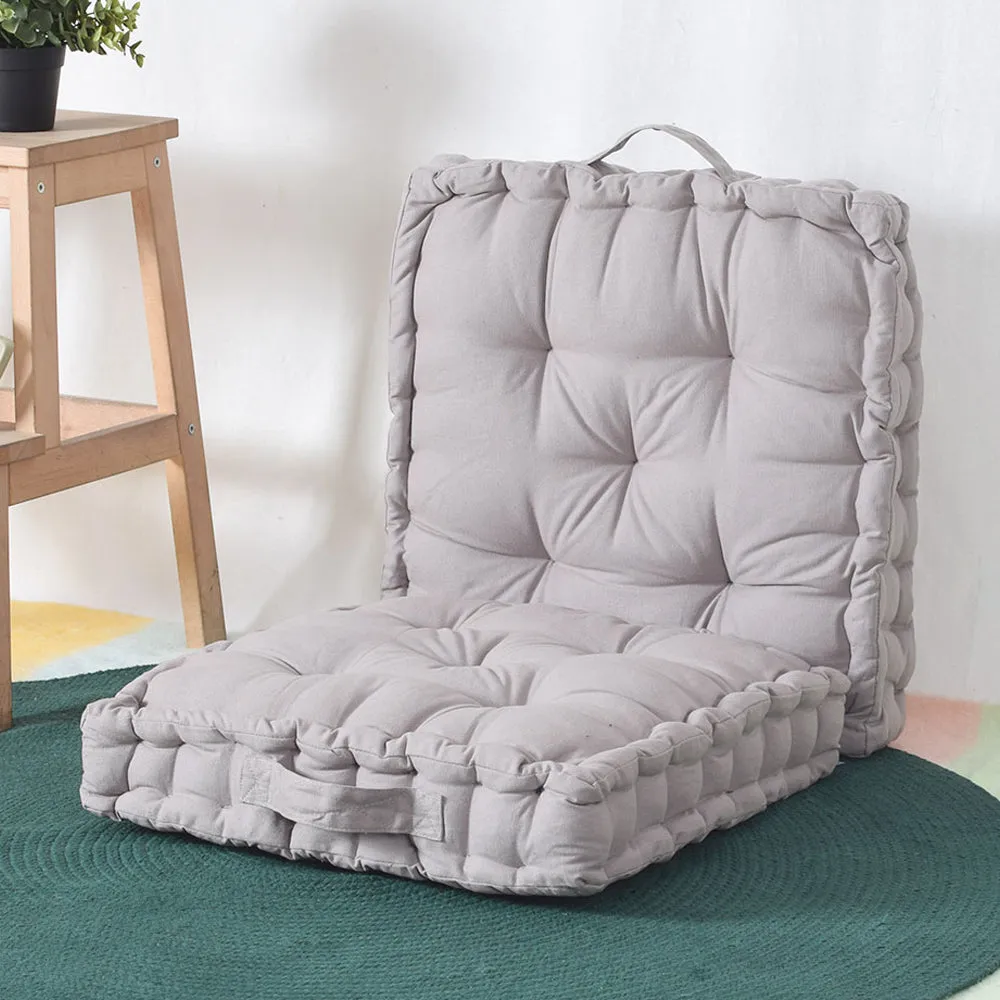 Small Taupe Plush Cotton Matlas Floor Sitting Cushion Set Of 2