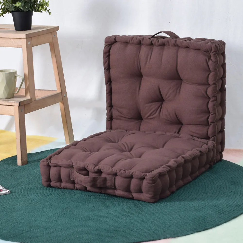 Small Teakwood Brown Plush Cotton Matlas Floor Sitting Cushion Set Of 2