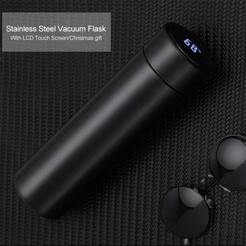 Smart LED Temperature Display Water Bottle- Thermal Bottle Tea Infuser (Black)