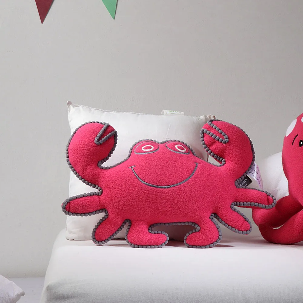 Smile Please Crab Kids Dark Pink and Grey 100% Cotton Cushion Cover Set Of 1