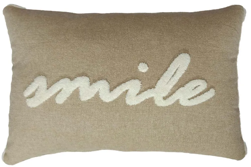 Smile Printed Beige Velvet Cushion Cover