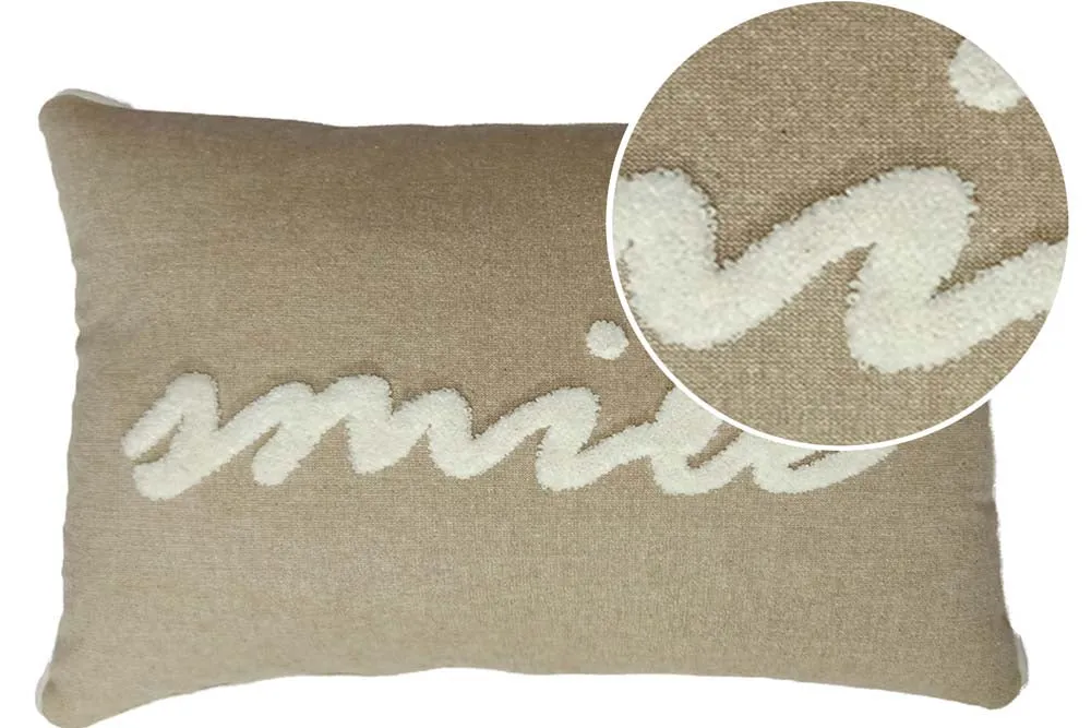 Smile Printed Beige Velvet Cushion Cover