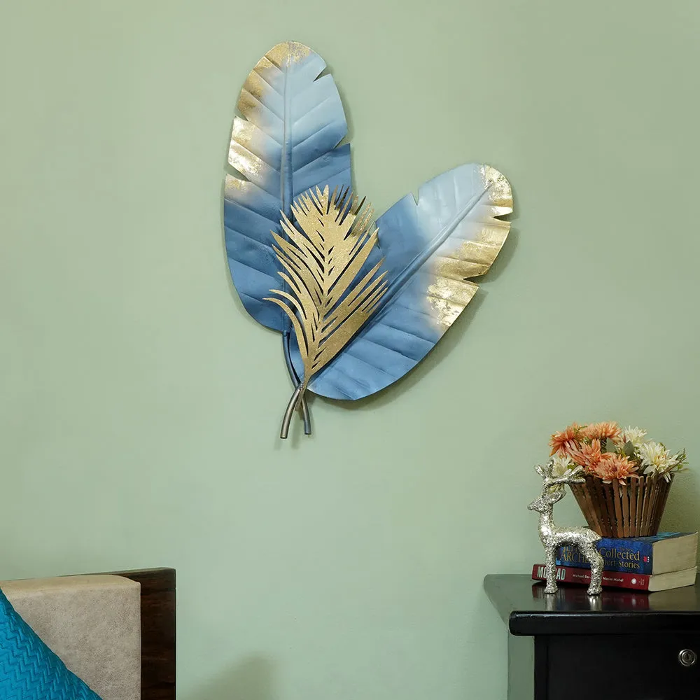 Smoky Blue Banana Leaves Aesthetic Metal Wall Art