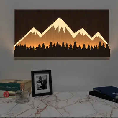 Snow-capped Mountain Backlit Acrylic Wall Art / Night Light, Walnut or Oak Finish