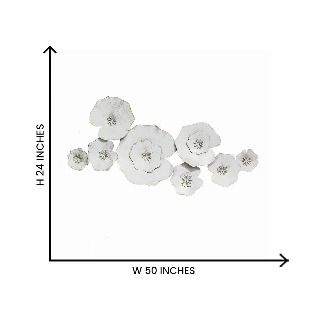 Snow White Handcrafted Flowers Metal Wall Art