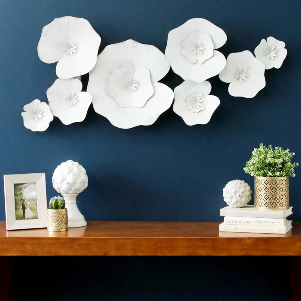 Snow White Handcrafted Flowers Metal Wall Art