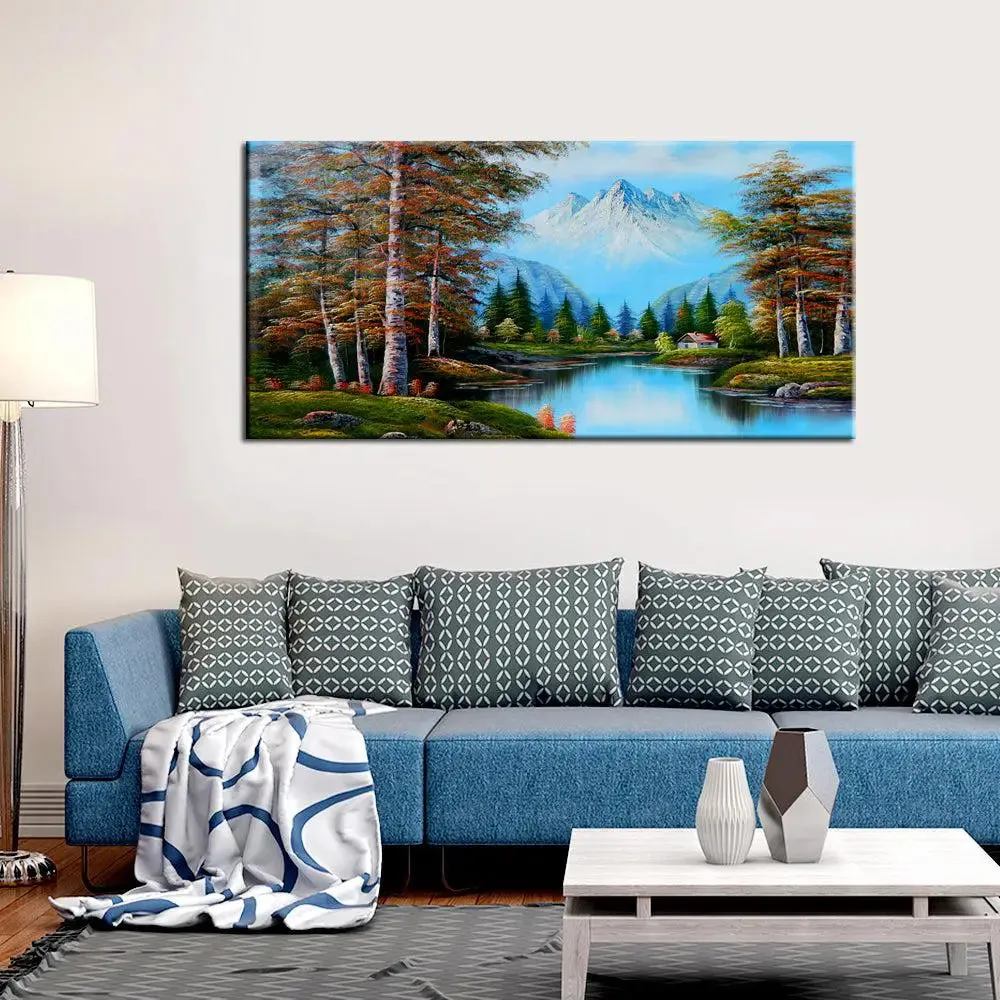 Snowy Mountain Scenery Canvas Wall Painting With Wood Frame