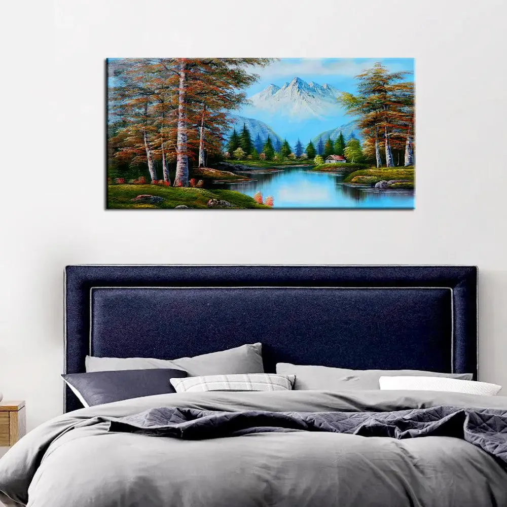 Snowy Mountain Scenery Canvas Wall Painting With Wood Frame