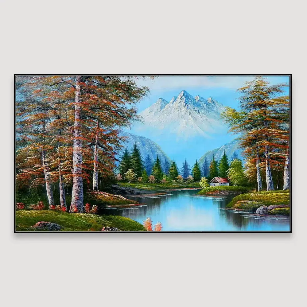 Snowy Mountain Scenery Canvas Wall Painting With Wood Frame