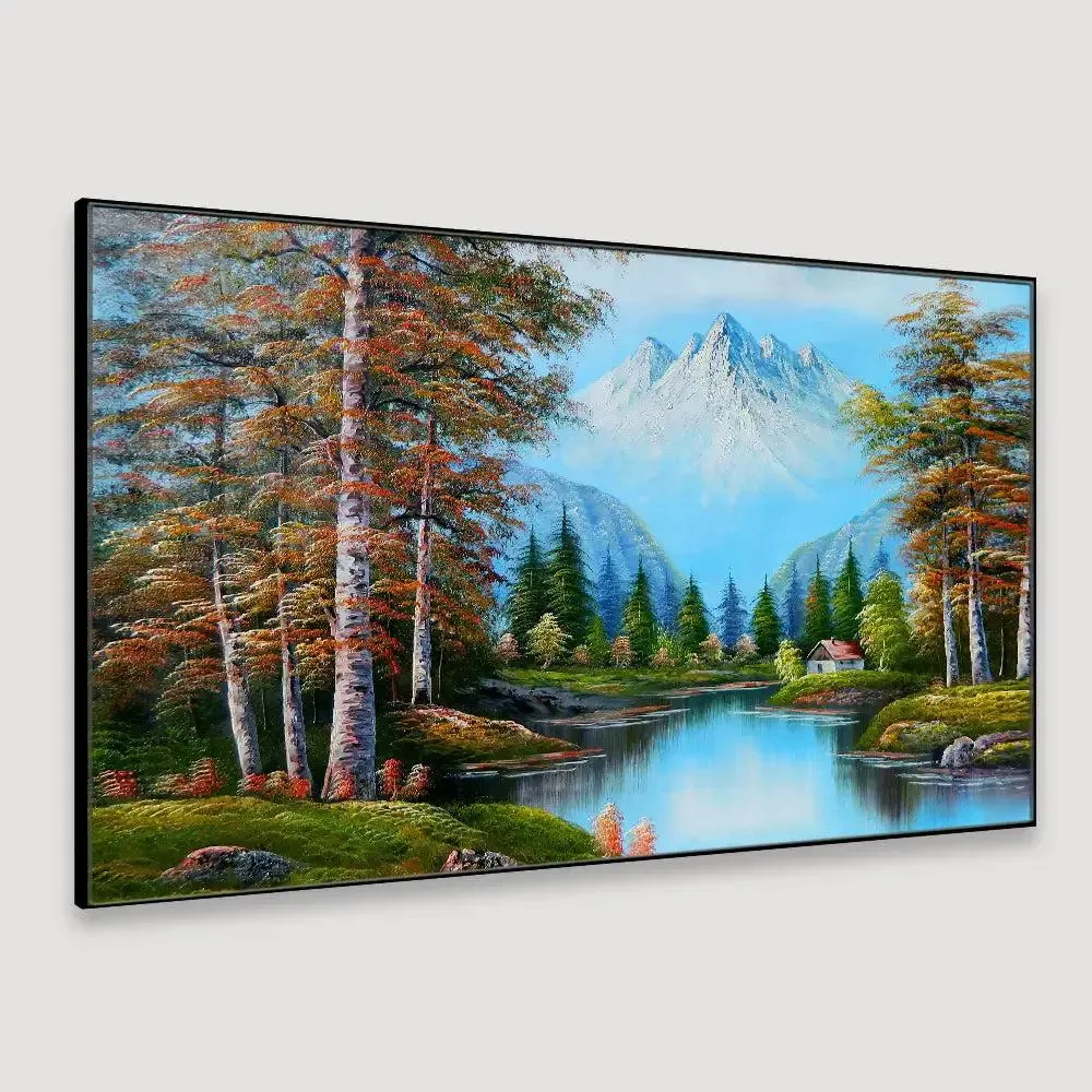 Snowy Mountain Scenery Canvas Wall Painting With Wood Frame