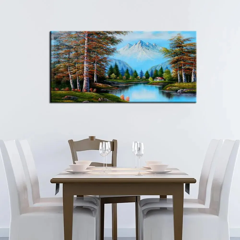 Snowy Mountain Scenery Canvas Wall Painting With Wood Frame