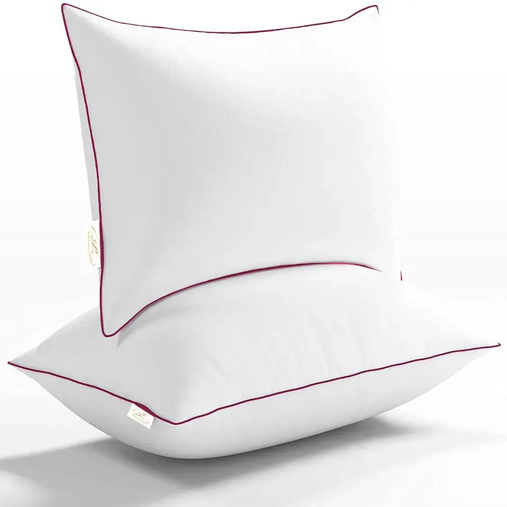 Snug Hollow Fibre Sleeping Pillow (Set of 2, 20*30 inches) Pink Piping