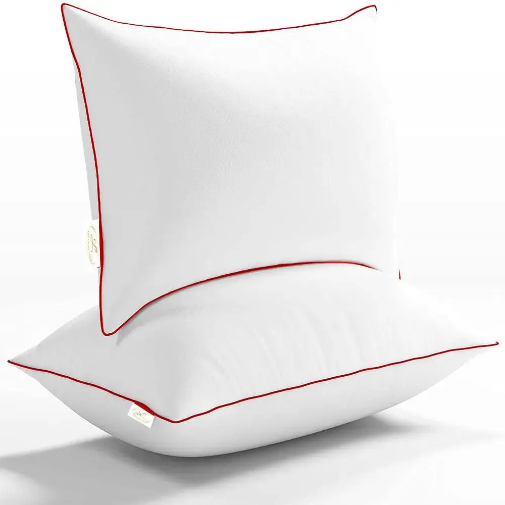 Snug Hollow Fibre Sleeping Pillow (Set of 2, 20*30 inches) Pink Piping